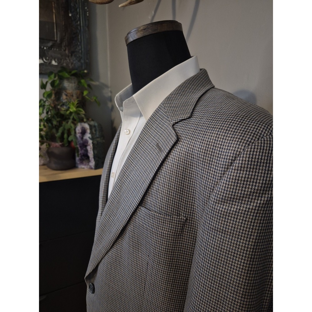 Jos A Bank Mens 42L Silk Wool Tailored Sport Coat Gray Blue Check Blazer